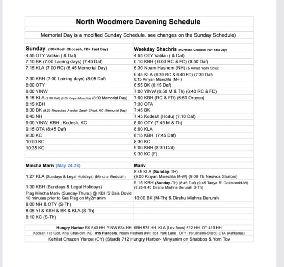 North Woodmere davening schedule source image